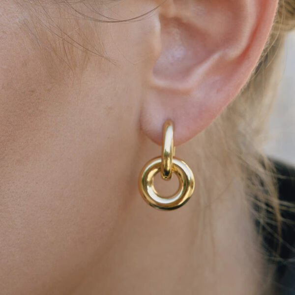 Pendientes Drop Circle Acero Baño Oro