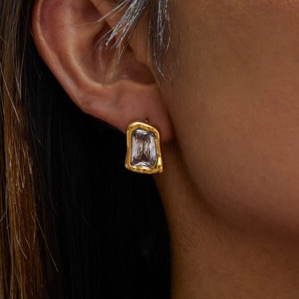 Pendientes Refraction Lock Circonita Acero Baño Oro