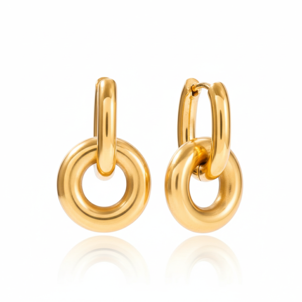 Pendientes Drop Circle Acero Baño Oro