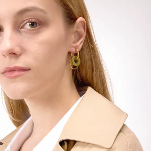 Pendientes Drop Ring Acero Baño Oro Resine