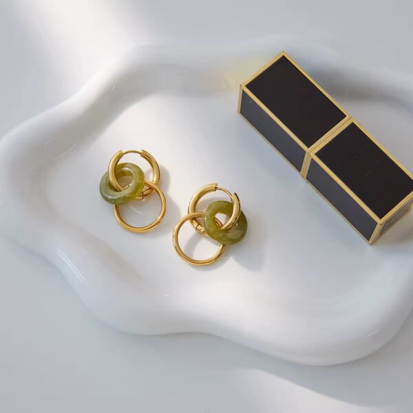 Pendientes Drop Ring Acero Baño Oro Resine