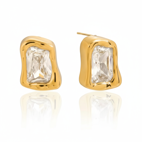 Pendientes Refraction Lock Circonita Acero Baño Oro